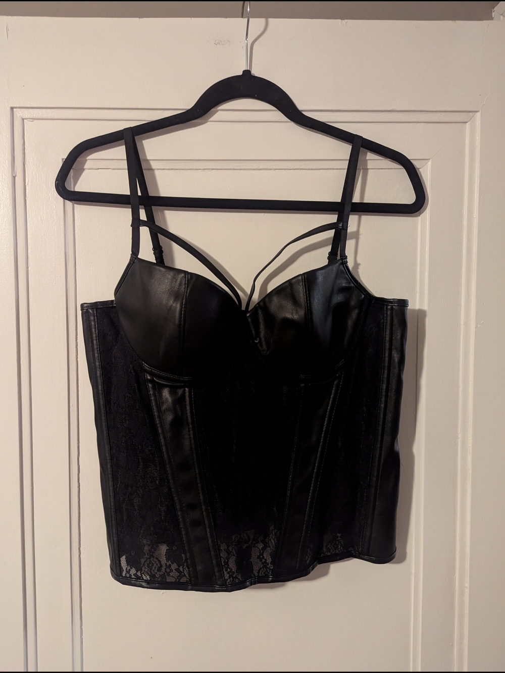 Black Faux Leather & Lace Bustier Top